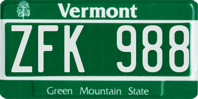 VT license plate ZFK988