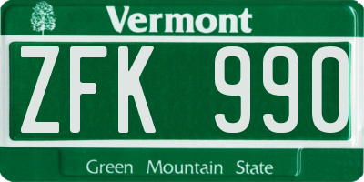 VT license plate ZFK990