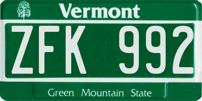 VT license plate ZFK992