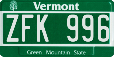 VT license plate ZFK996
