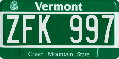 VT license plate ZFK997
