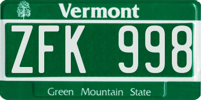 VT license plate ZFK998