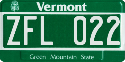 VT license plate ZFL022
