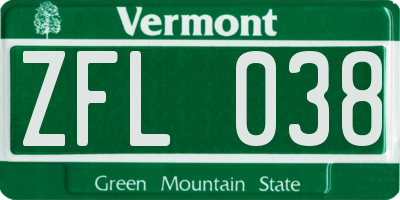 VT license plate ZFL038