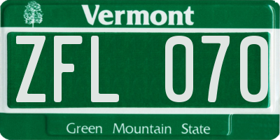 VT license plate ZFL070
