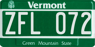 VT license plate ZFL072