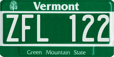 VT license plate ZFL122