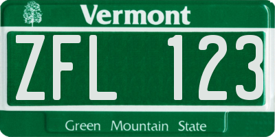 VT license plate ZFL123
