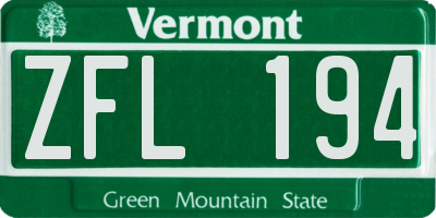 VT license plate ZFL194