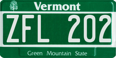 VT license plate ZFL202