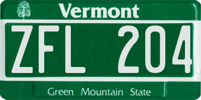 VT license plate ZFL204