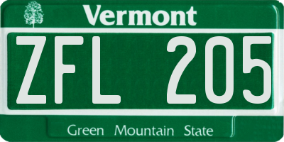 VT license plate ZFL205