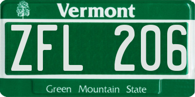 VT license plate ZFL206