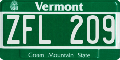 VT license plate ZFL209