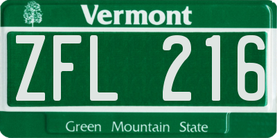 VT license plate ZFL216