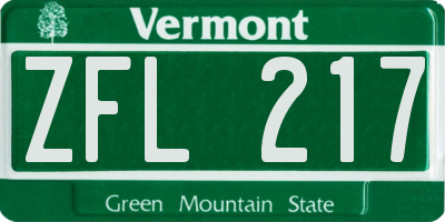 VT license plate ZFL217