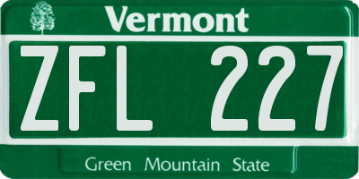 VT license plate ZFL227