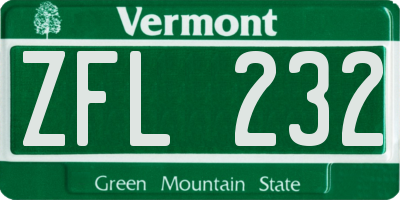 VT license plate ZFL232