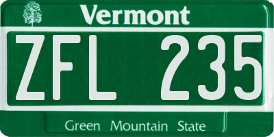 VT license plate ZFL235