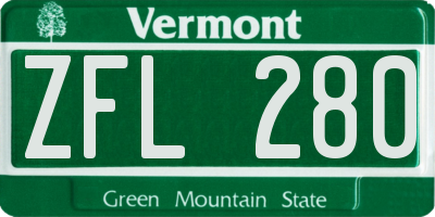 VT license plate ZFL280