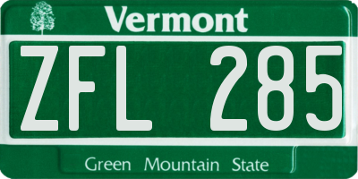 VT license plate ZFL285