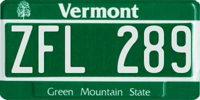 VT license plate ZFL289