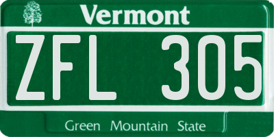 VT license plate ZFL305