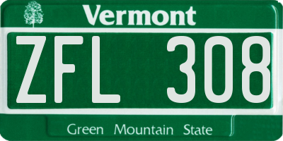 VT license plate ZFL308