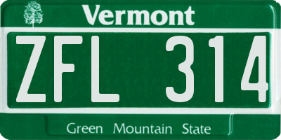 VT license plate ZFL314