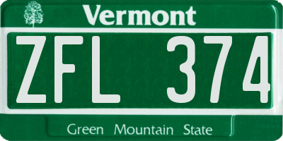 VT license plate ZFL374
