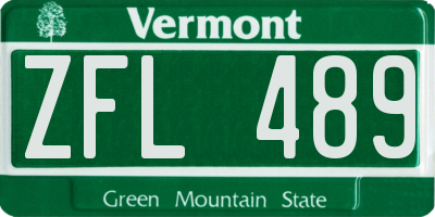 VT license plate ZFL489