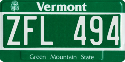 VT license plate ZFL494