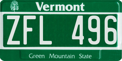 VT license plate ZFL496