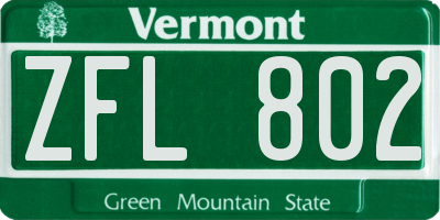 VT license plate ZFL802