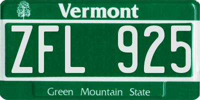VT license plate ZFL925