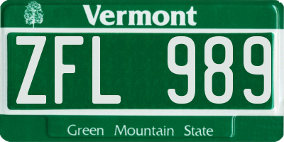 VT license plate ZFL989