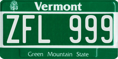 VT license plate ZFL999
