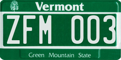 VT license plate ZFM003
