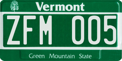 VT license plate ZFM005