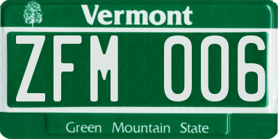 VT license plate ZFM006