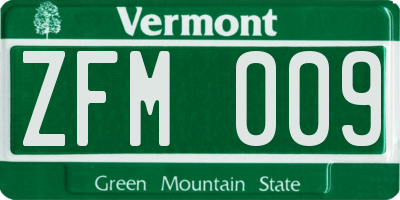VT license plate ZFM009