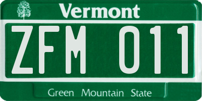 VT license plate ZFM011