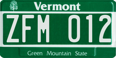 VT license plate ZFM012