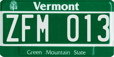 VT license plate ZFM013