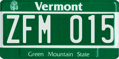 VT license plate ZFM015