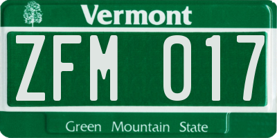 VT license plate ZFM017