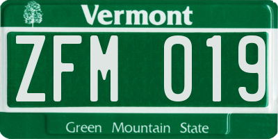VT license plate ZFM019