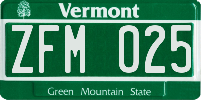 VT license plate ZFM025