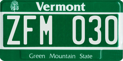 VT license plate ZFM030