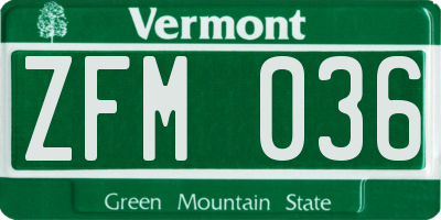 VT license plate ZFM036